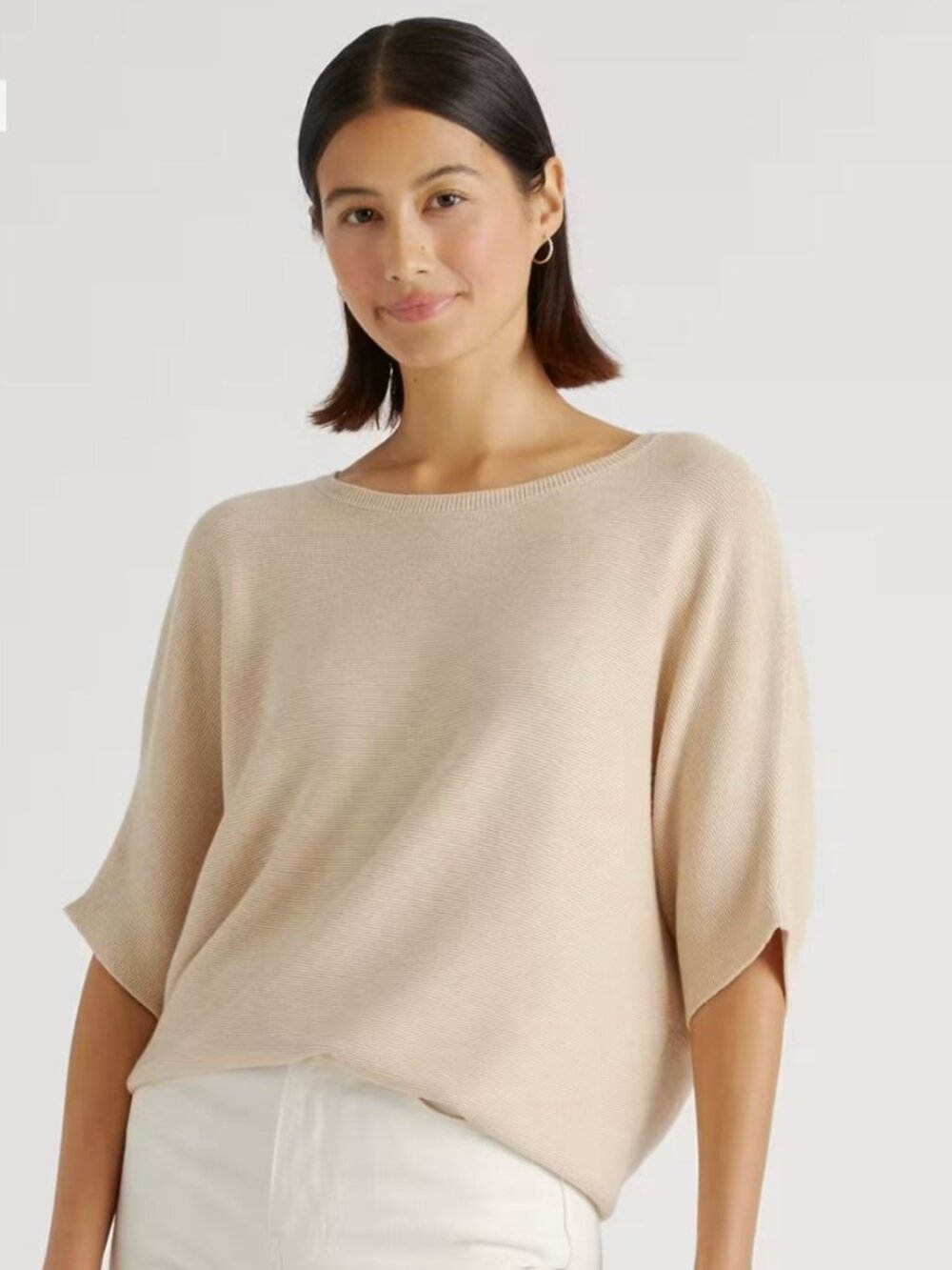 Quince Womens XS Organic Cotton Cashmere Short Sleeve Sweater Beige Minimalist*